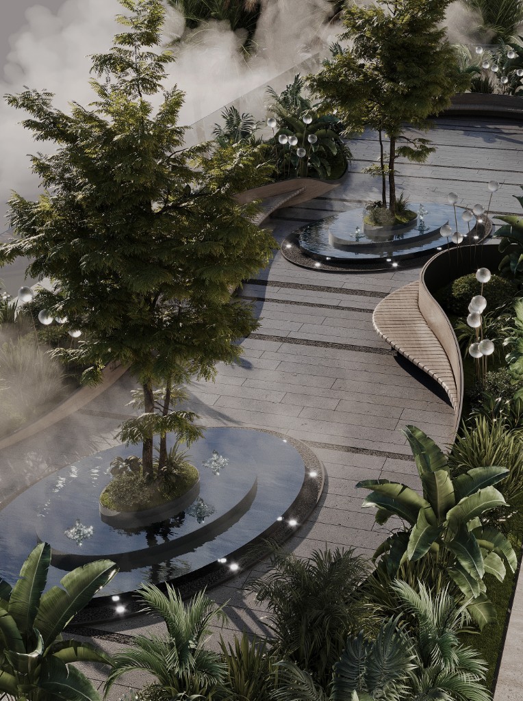 Landscaped Zen Garden with still-water pools and planting, Isolana